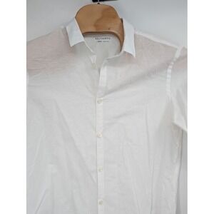 Men's All Saints Long Sleeve Shirt Button Up Linen Blend White Sz L